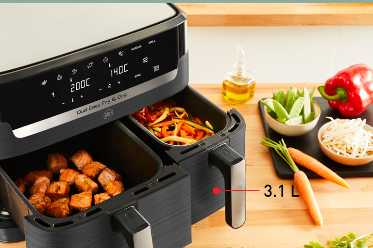 Få en komplett måltid färdig på bara några minuter med Dual Easy Fry