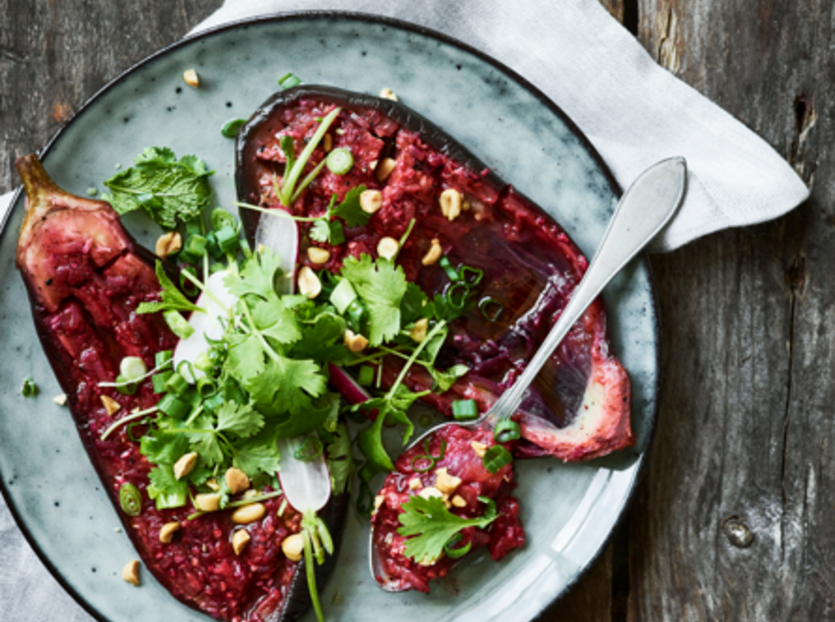 Indisk aubergine med tandoori masala och rädissallad