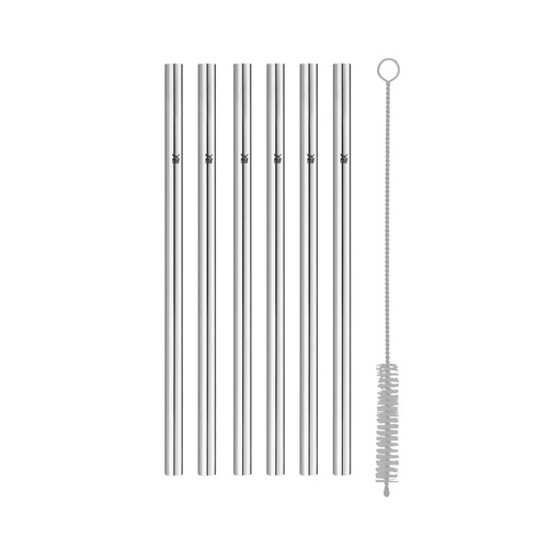 Baric sugrör m. Borste, 18 cm, 6-pack i rostfritt stål 
