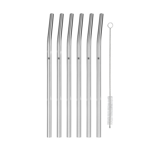 Baric sugrör böjda m. Borste, 24 cm, 6-pack i rostfritt stål 