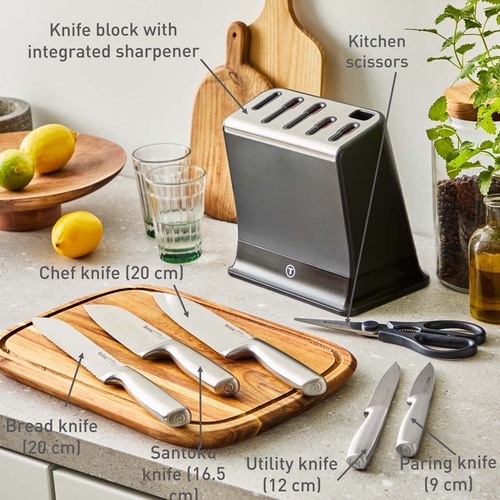 Knivset 6 delar + block, EverSharp Pro Rostfritt stål