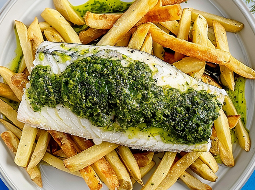 Havsabborre med gremolatasås och krispiga dillpommes