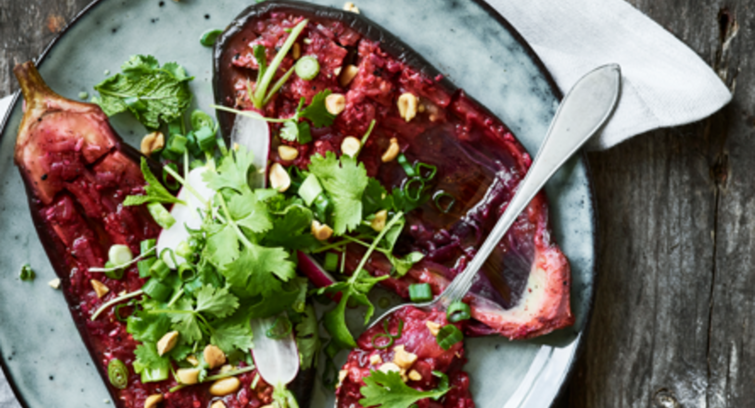 Indisk aubergine med tandoori masala och rädissallad