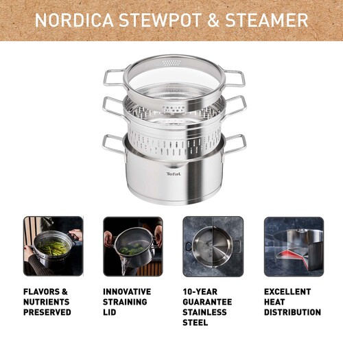 Nordica Ång-kastrull 24 cm / 4,8 l med ånginsats och lock 