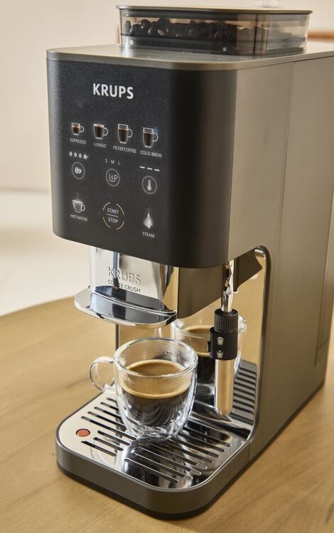 Coffee Crush Chrome kommer med fyra olika kaffeprogram, Espresso, Lungo,  filterkaffe och Cold brew