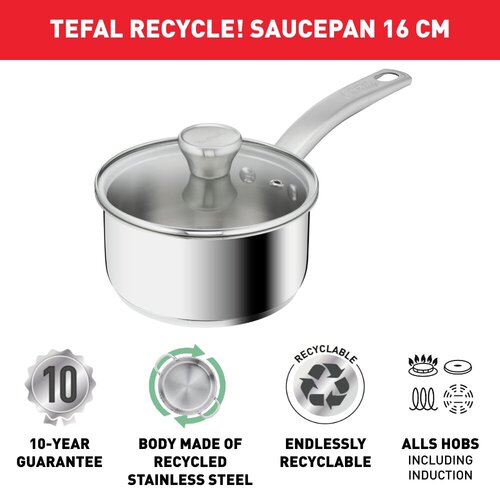 Recycle Kastrull 16 cm / 1,5L med lock Rostfritt stål 