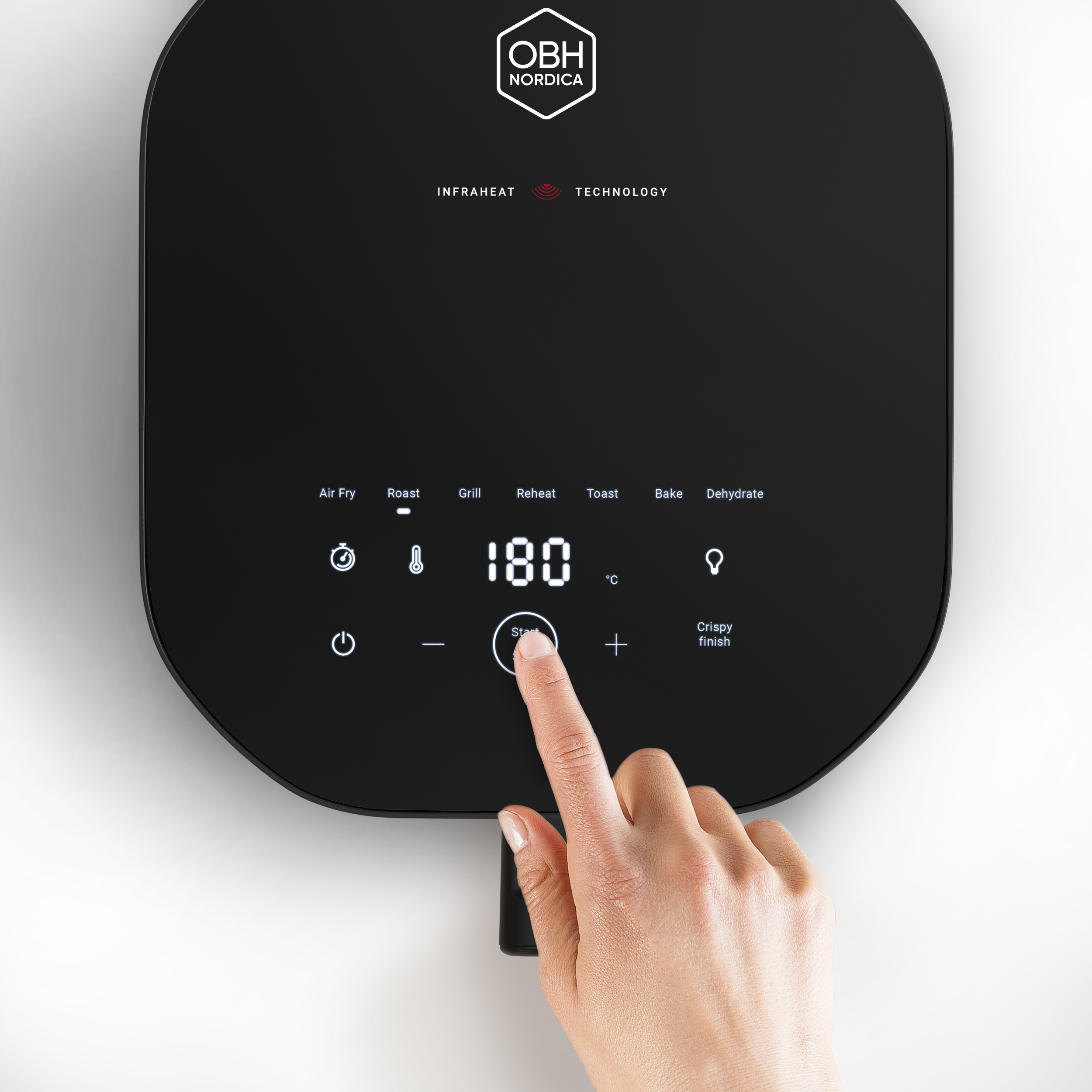 Enkel Touch display med 7 förinställda program samt manuellt läge från 70°C till 230°C 